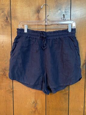 Faherty Navy Elastic Drawstring Linen-Blend Shorts